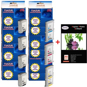 Lot de 10 Cartouches compatibles pour HP OfficeJet Pro 8500A+ Pack de 20 papiers photos A6 230gr