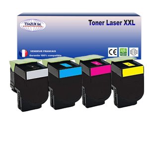 Lot de 4 Toners compatibles Lexmark CX310/ 410/ 510 (Noir+Couleur)