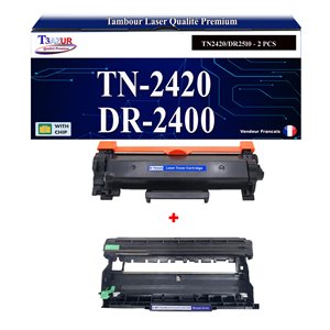 T3AZUR - Toner + Tambour compatible Brother TN2420+DR2400