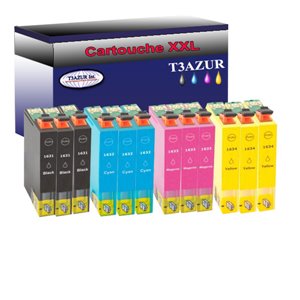 Lot de 12 Cartouches Compatibles pour Epson T1631 / T1632 /  T1633 /  T1634  (16XL) - T3AZUR