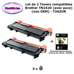 2 Toners compatibles Brother TN2420 pour Brother HL L2310D, L2350DW, L2370DN, L2375DW (avec puce)-3000 pages-20f PPA6-T3AZUR 2 Toners compatibles Brother TN2420 pour Brother HL L2310D, L2350DW, L2370DN, L2375DW (avec puce)-3000 pages-20f PPA6-T3AZUR