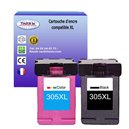 T3AZUR- Lot de 2 Cartouches compatibles avec  HP 305XL (Noir+Couleur)