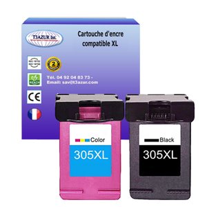 2 Cartouches compatibles remplace HP 305 XL (450p/650p) (Noir+Couleur) pour imprimante HP