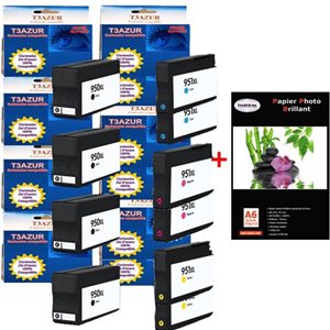 Lot de 10 cartouches compatibles HP950/ 951 XL+ Pack de 20 papiers photos A6 230gr