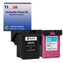 T3AZUR -  Lot de 2 Cartouches compatibles HP n°300XL ( CC641EE+CC644EE )- Haute Capacité