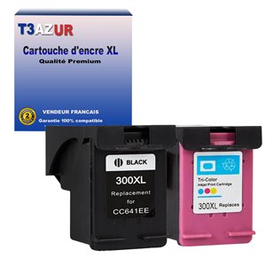 T3AZUR -  Lot de 2 Cartouches compatibles HP n°300XL ( CC641EE+CC644EE )- Haute Capacité