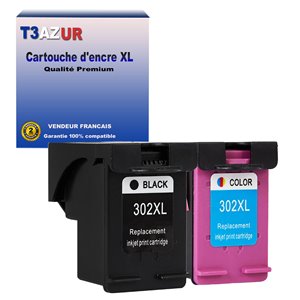 T3AZUR -Lot de 2 Cartouches compatibles pour HP n°302 XL Bk / n°302 XL Couleur