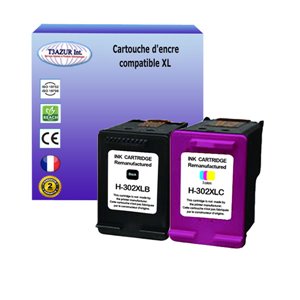 Pack 2 cartouches d'encre N&deg; 302 XL Noir et Couleur Grande Capacit&eacute; pour imprimante HP Deskjet 3634