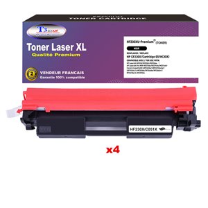 T3AZUR  - Lot de 4 Toners Laser compatibles avec HP LaserJet Pro M203 , M203dn , M203dw remplace CF230X (30X) Noir
