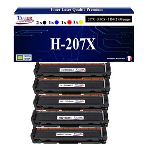 Lot de 5  cartouches de toners compatibles pour hp 207x 207a pour hp color laserjet pro mfp m283fdw m283fdn m282nw m255dw m255n