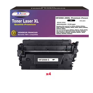 T3AZUR- Lot de 4 Toners compatibles avec HP LaserJet Enterprise M406dn, M407dn remplace (59X) Noir