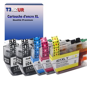 T3AZUR- 5x Cartouches compatibles avec Brother LC421 XL pour Brother DCP-J1050DW, DCP-J1140DW, DCP-J114DW, DCP-J1800DW Jaune