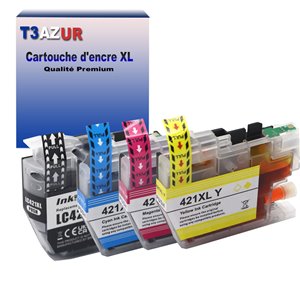T3AZUR- 4x Cartouches compatibles avec Brother LC421 XL pour Brother DCP-J1050DW, DCP-J1140DW, DCP-J114DW, DCP-J1800DW Jaune