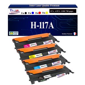 Lot de 4 Toners Laser compatibles avec HP W2070A, W2071A, W2072A, W2073A remplace HP 117A  - (Noir+Couleur)