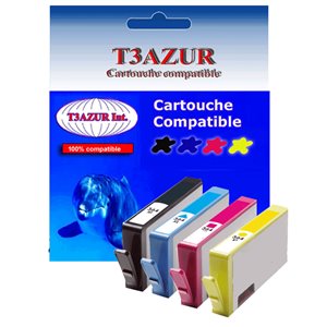 Lot de 4 Cartouches compatibles pour imprimante HP DeskJet 3070A - T3AZUR