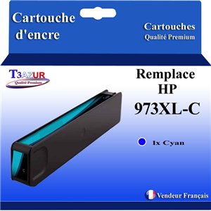 T3AZUR - Cartouche compatible avec HP PageWide Pro 452dn, 452dw, 452dwt, 477dn, 477dw, 477dwt remplace HP 973, 973X Cyan