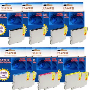 T3AZUR - Lot de 10 cartouches compatibles Epson T0551/ T0552/ T0553/ T0554 