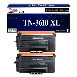 T3AZUR- 2x Toners compatibles avec Brother HL-L6410DN MFC-L6910DN TN-3610 XL Noir (25 000 pages)