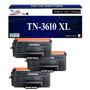 T3AZUR- 3x Toners compatibles avec brother TN3610, TN3610XL Noir (25 000 pages)