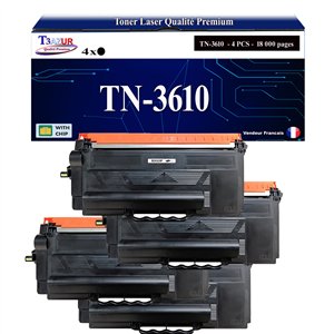 T3AZUR- 4x Toners compatibles avec brother TN3610, TN3610 Noir (18 000 pages)