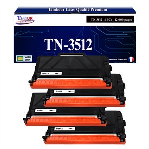 T3AZUR - 4x Toners compatibles avec Brother TN3512 Noir - 12 000 pages