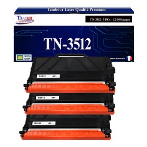 T3AZUR - 3x Toners compatibles avec Brother TN3512 Noir - 12 000 pages