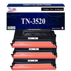 T3AZUR - 3x Toners compatibles Brother TN3520 Noir - 20 000 pages