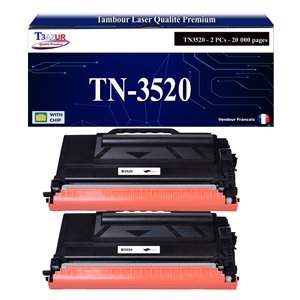 T3AZUR - 2x Toners compatibles Brother TN3520 Noir - 20 000 pages