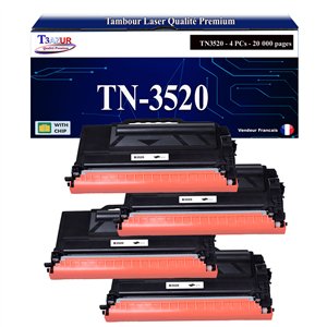 T3AZUR - 4x Toners compatibles Brother TN3520 Noir - 20 000 pages