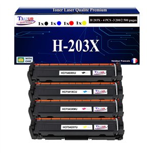 Lot de 4 Toners Lasers compatibles pour HP CF540X CF541A CF542A CF543A