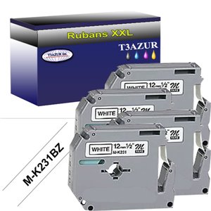 4 x Rubans d'étiquettes laminées générique Brother  MK231BZ - Texte noir sur fond blanc - Largeur 12 mm x 4 mètres