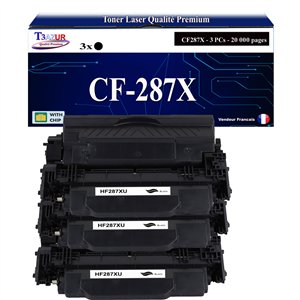 T3AZUR  - 3x Toners compatibles avec HP CF287X (87X)  Noir