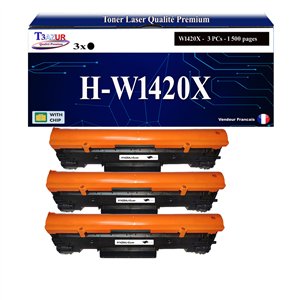 T3AZUR  - 3x Toner/Laser générique HP W1420X (142X)  Noir