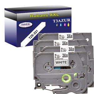 4x Rubans d'étiquettes laminées générique Brother TZe221 - Texte noir sur fond blanc - Largeur 9 mm x 8 mètres