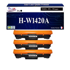 T3AZUR  - 3x Toner/Laser g&eacute;n&eacute;rique HP W1420A (142A)   Noir