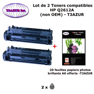 2 Toners génériques HP Q2612A pour imprimante HP LaserJet M1005 M1319f+20f papiers photos A6 -T3AZUR 