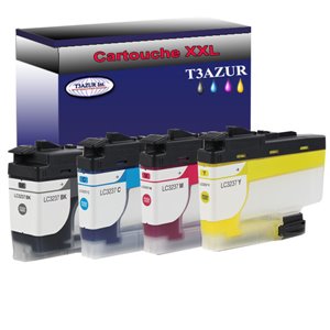 T3AZUR - Lot de 4 Cartouches compatibles Brother LC3237 (LC-3237) XL 