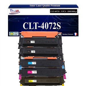 5 Toners g&eacute;n&eacute;riques CLP-320 Bk,C,M,Y pour Samsung CLP 320 320N 325 325W imprimante+ 20f A6 brillantes -T3AZUR