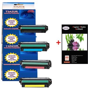 4 x HP LASERJET ENTERPRISE 500 M551XH-CE400/1/2/3A -Compatible - 6 000 pages+ Pack de 20 papiers photos A6 Brillant 230gr