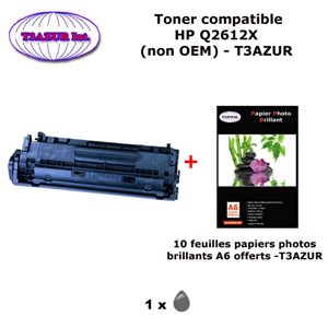 Toner g&eacute;n&eacute;rique  HP 12X, Q2612X pour imprimante HP LaserJet 1010 1012 1015 1018 1020 1022+ 10f papiers photos A6 -T3AZUR 