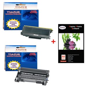 Toner+Tambour compatible Brother TN3280 + DR 3200+ Pack 20 papiers photos A6 230gr