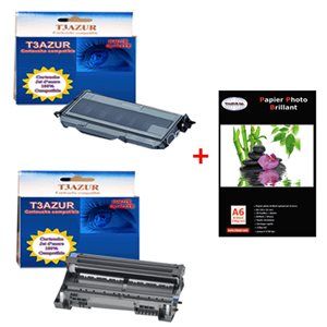 Toner+Tambour compatible Brother TN2120+DR2100+ Pack 20 papiers photos A6 230gr Toner+Tambour compatible Brother TN2120+DR2100+ Pack 20 papiers photos A6 230gr
