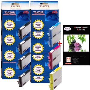 Lot de 10 cartouches compatibles pour HP Photosmart B111 / B207 + Pack de 20 papiers photos A6 230gr