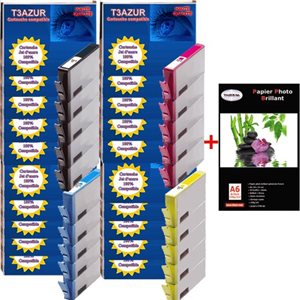 Lot de 20 cartouches compatibles pour HP Photosmart 7510 / 7520+Pack de 20 papiers photos A6 230gr