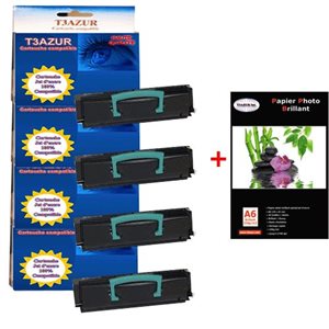 Lot de 4 Toner compatible Lexmark E352 / E352DN + Pack de 20 papiers photos A6 230gr
