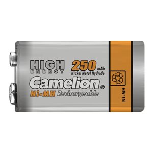 9V - Pack 1 pile accu rechargeables au NiMH, 9V, BLOCK, 250 mAh  - Camelion