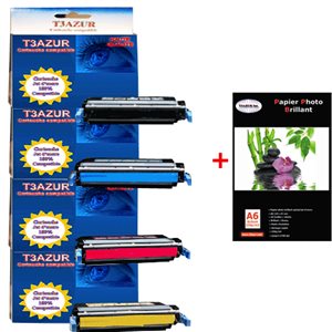4 x HP COLOR LASERJET CP4005 - HP 642A- Compatible - 7 500 pages + Pack de 20 papiers photos A6 Brillant 230gr