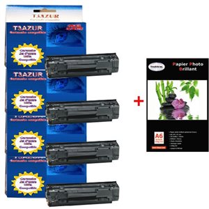 4 x HP M1522N / M1522NF- HP 36A/CB436A - Compatible - 2 000 pages+ Pack de 20 papiers photos A6 Brillant 230gr
