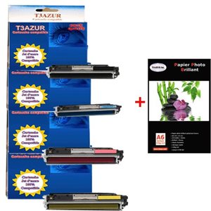 4 x HP COLOR LASERJET PRO 100 COLOR MFP M175NW- HP CE310/1/2/3A - Compatible + Pack de 20 papiers photos A6 Brillant 230gr