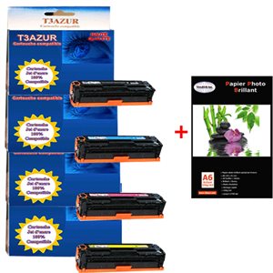 4 xToner compatible HP CE320A CE321A CE322A CE323A - 1 300 pages+ Pack de 20 papiers photos A6 Brillant 230gr